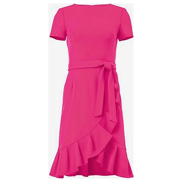 CALVIN KLEIN Ruffle Hem Belted Petite Dress Womens size 0 - Picture 3 of 7